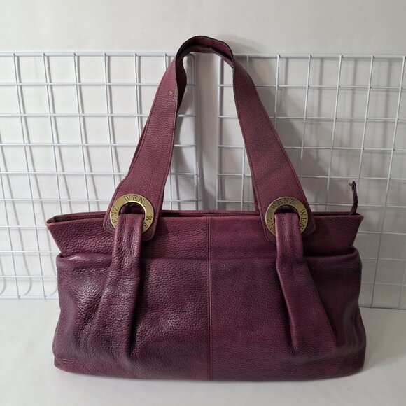 Vintage Wenz Mauve Leather Shoulder Bag Unique Design Zipper Close Large Grommet - Picture 2 of 16
